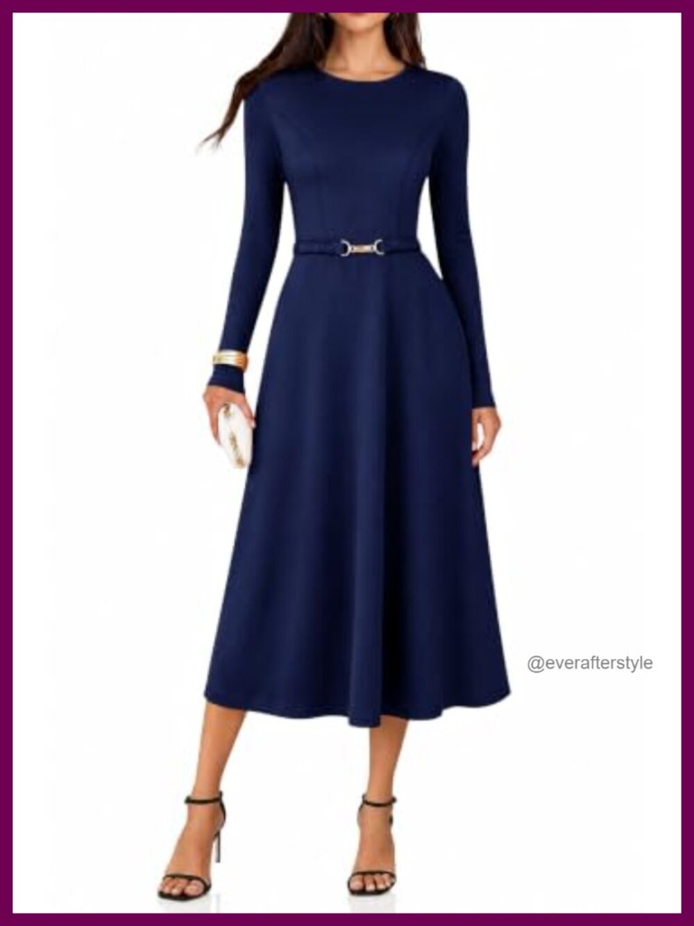 Lazysmile Women's Long Sleeve Midi Dress with Pockets A-Line Wedding Guest